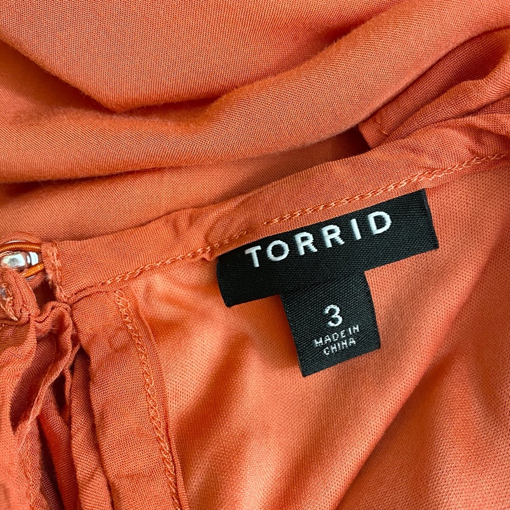 Torrid Dress Ruffle Tie Shoulder Salmon Rust, 3X - Picture 7 of 8
